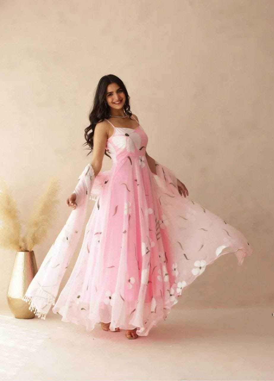 Georgette Printed Pink Gown - MYLUXURY LANE ENTERPRISE